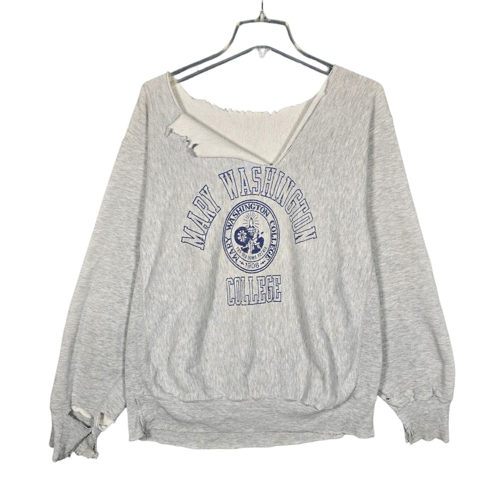 VTG 80s Mary Washington College Crewneck‎ Mens Large Distressed Thrashed Weave